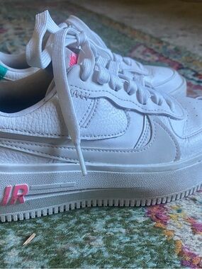 Nike Kids White Leather Sneakers with Pink AIR Accent